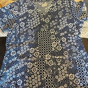 Med Couture Navy and White Floral Blouse